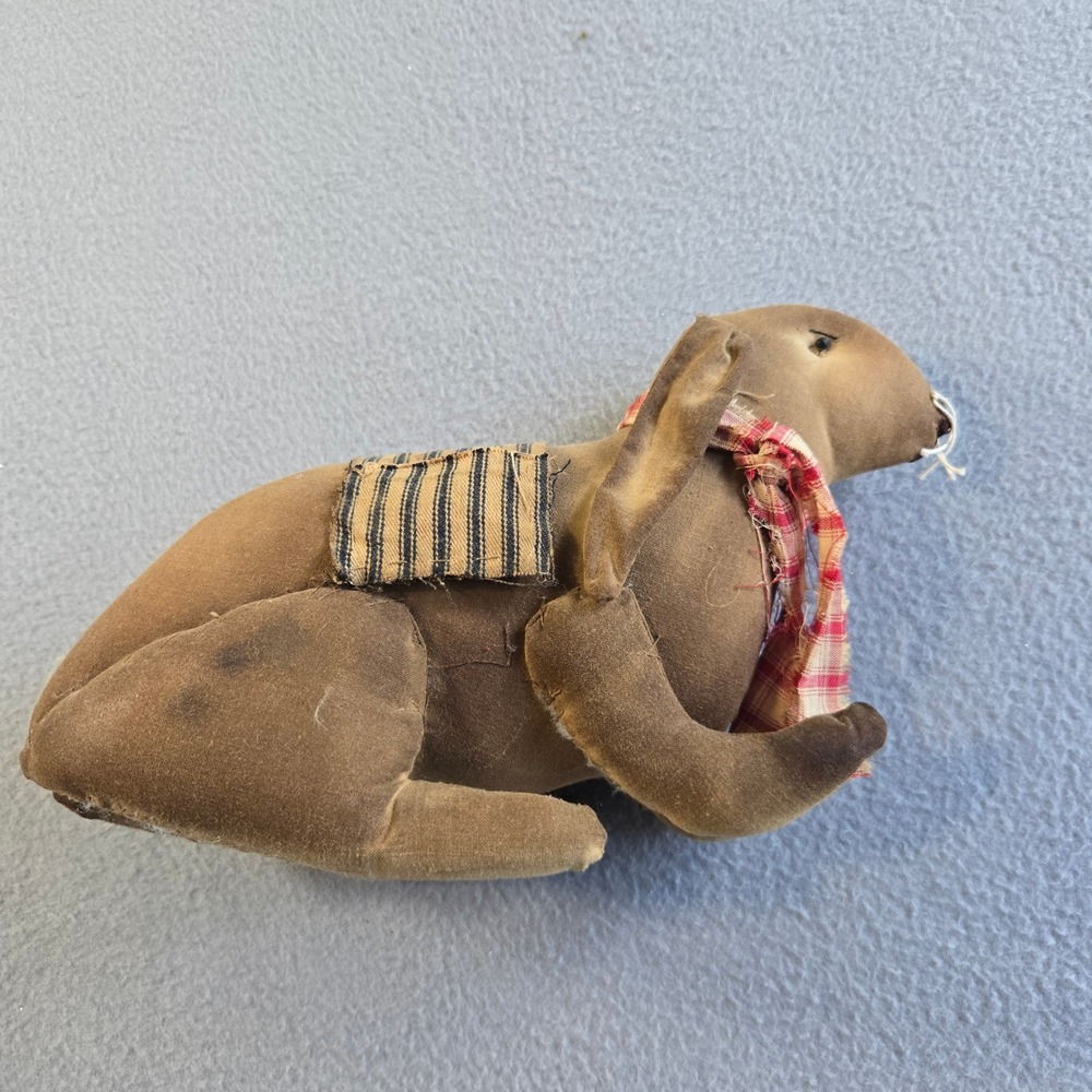 Unbranded Primitive Rabbit Plush Unisex Small Brown Plaid Scarf Ticking Saddle